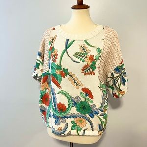 Anthropologie Short Sleeve Floral Knit Sweater Top
